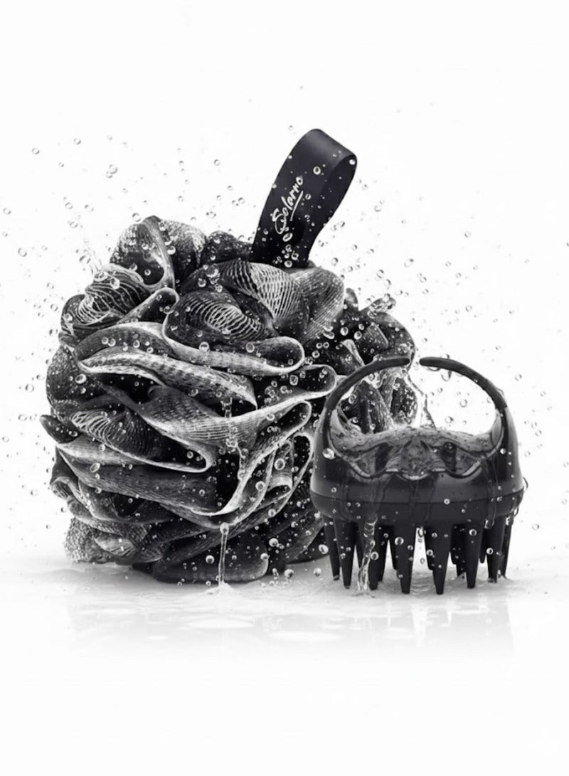 SOLARAE 2-in-1 Shower Loofah & Scalp Massager Shampoo Brush Set – Exfoliating Bath Sponge Body Scrubber + Silicone Hair Scalp Scrubber for Dandruff Removal, Deep Clean Shower Accessories for Men & Women - Image 2